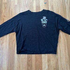 Adidas Girls Large14 Long Sleeve Shirt Black Garden Flowers